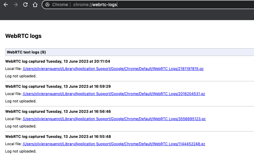 WebRTC Logs history